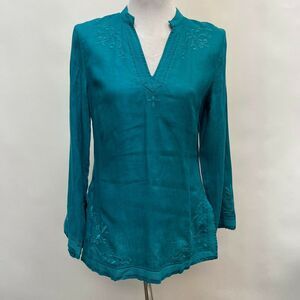 Valerie Stevens Women's Top Small Blue Embroidered 100% Linen